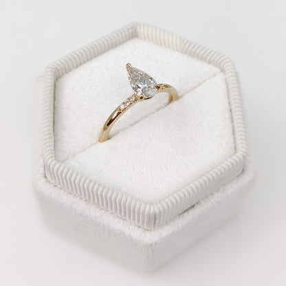 0.77 CT Pear Cut Pave Moissanite Engagement Ring