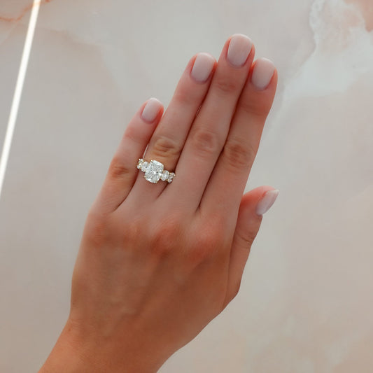 2 CT - 3 CT Elongated Cushion Cut Lab grown Diamond Five Stone Engagement Ring