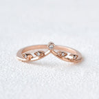 0.04 TCW Round Moissanite Milgrain Chevron Stacking Wedding Band