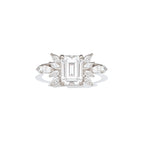 1.5 CT Emerald Cut Moissanite Peacock Style Mosaic Engagement Ring