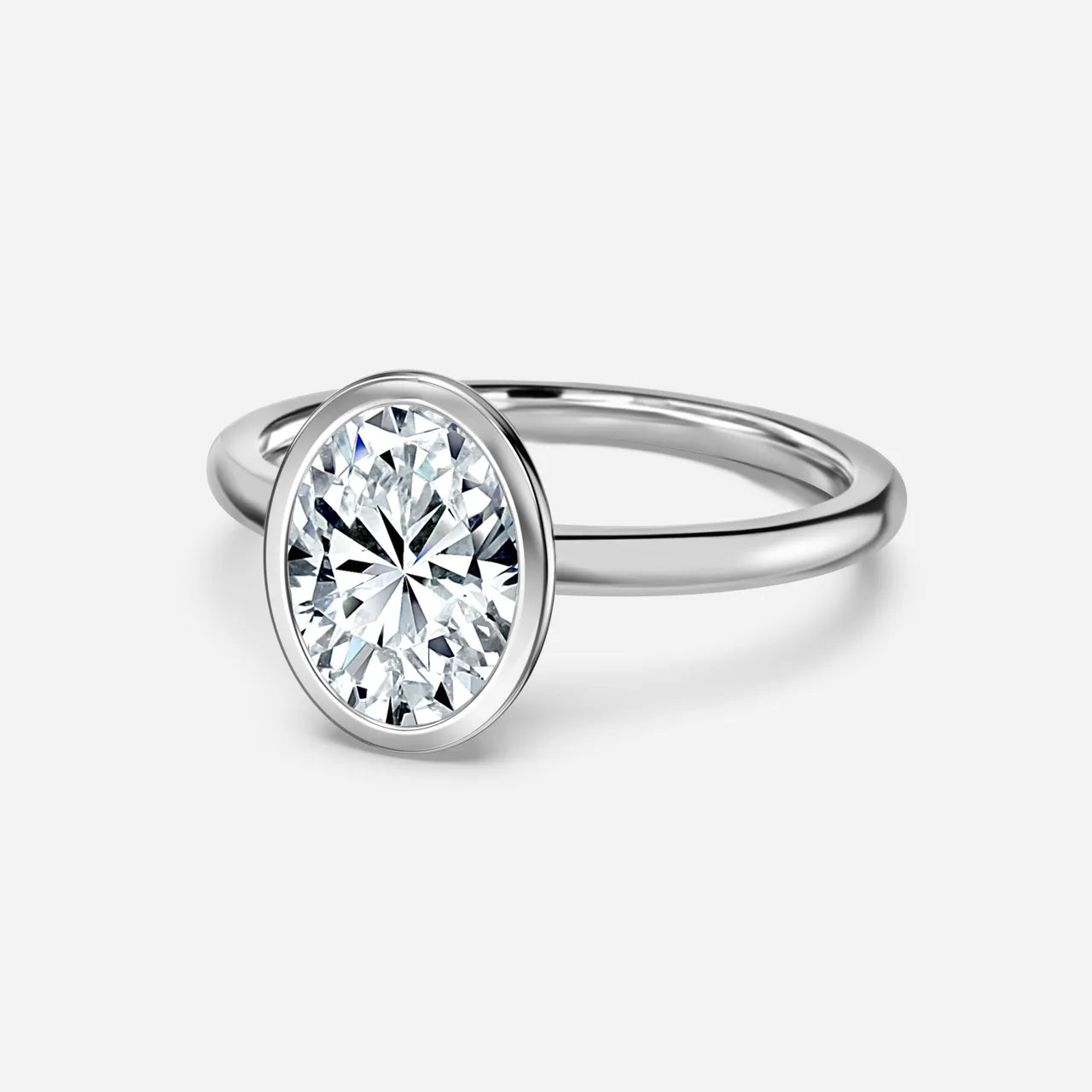 1.5 CT - 2.5 CT Oval Cut Solitaire Bezel Moissanite Engagement Ring