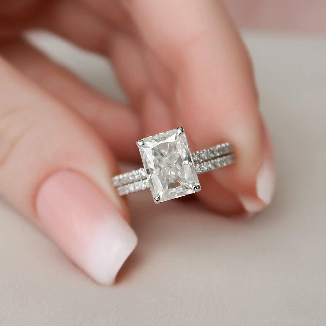 3.0 CT Radiant Cut Hidden Halo Moissanite Eternity Bridal Set