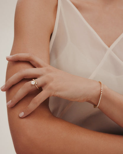 1 CT Round Cut Lab grown Diamond Bypass Side Stone & Half Pave Engagement Ring