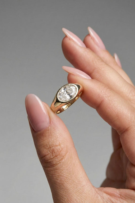 Oval Cut Lab grown Diamond Bezel Setting Solitaire Engagement Ring