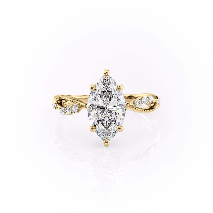 2 CT - 3 CT Marquise Cut Hidden Halo & Twisted Cluster Set Moissanite Engagement Ring