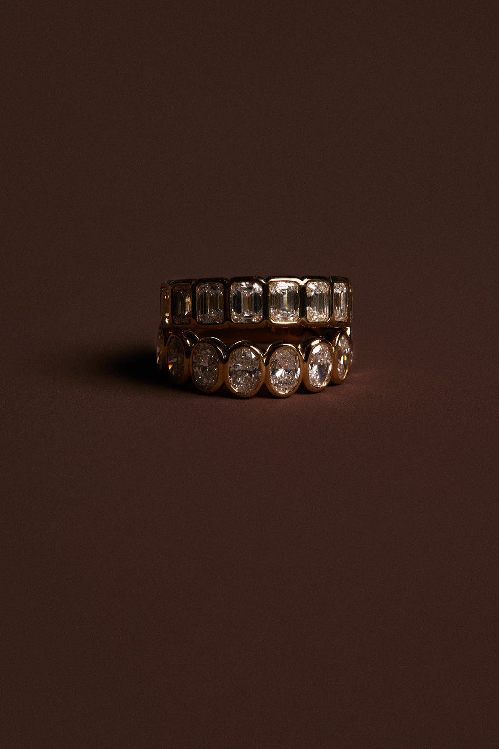 1.1 TCW Oval Moissanite Bezel Set Half Eternity Wedding Band