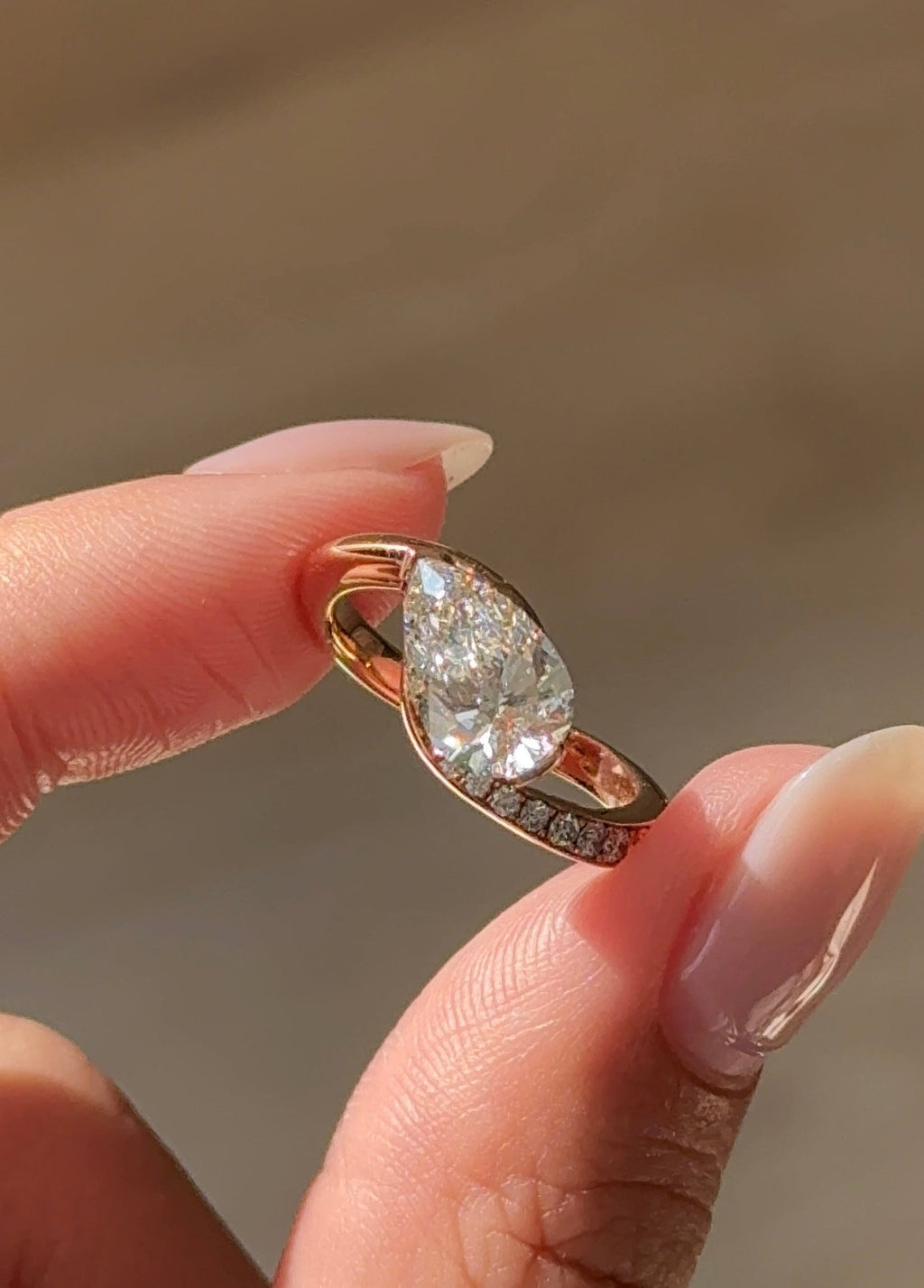 Pear Cut Lab grown Diamond Twisted Pave Engagement Ring