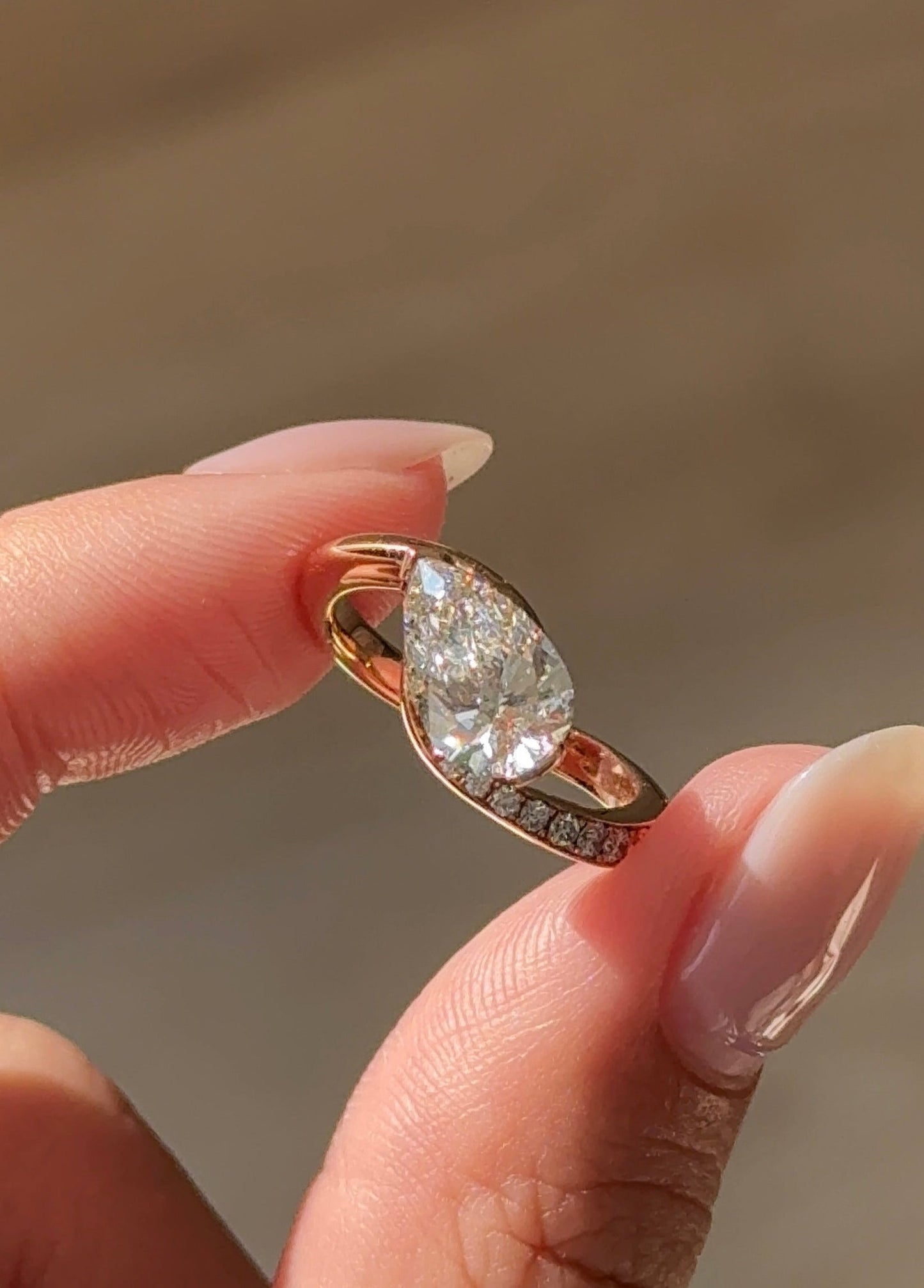 Pear Cut Lab grown Diamond Twisted Pave Engagement Ring