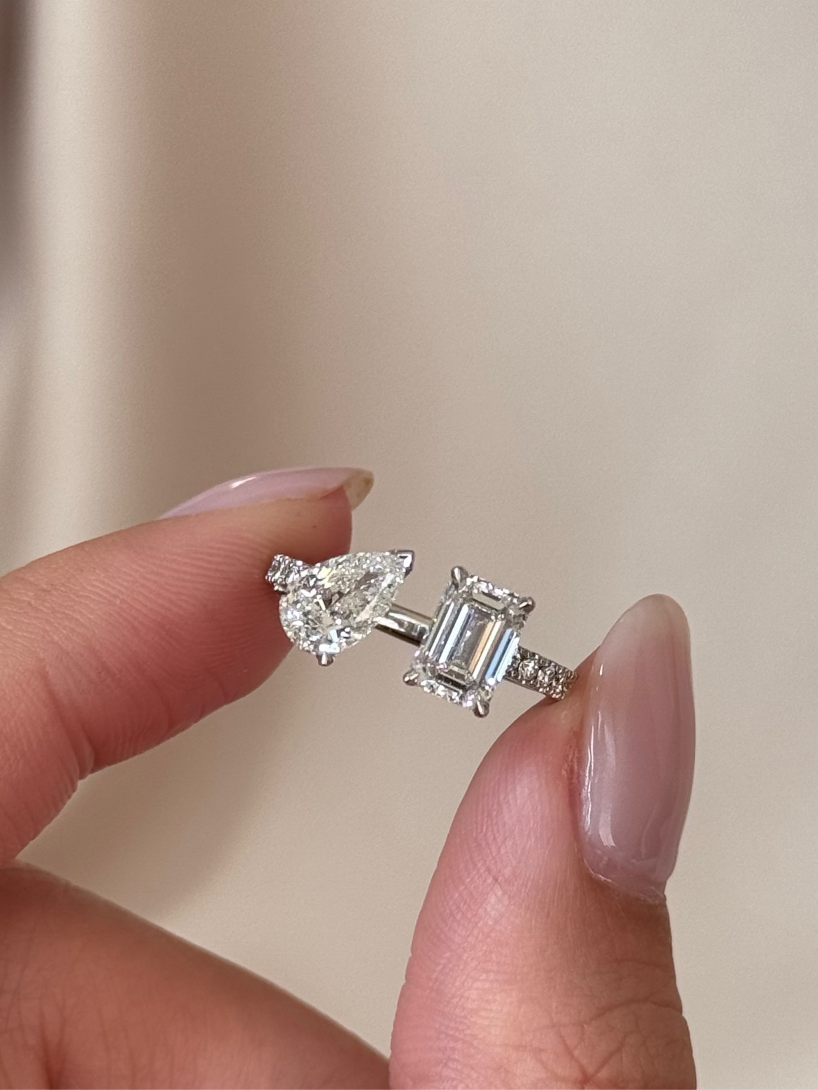 Pear & Emerald CVD Diamond Open Cuff Wedding Band