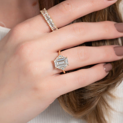 2.5 CT - 3.5 CT Emerald Cut Cluster Moissanite Engagement Ring