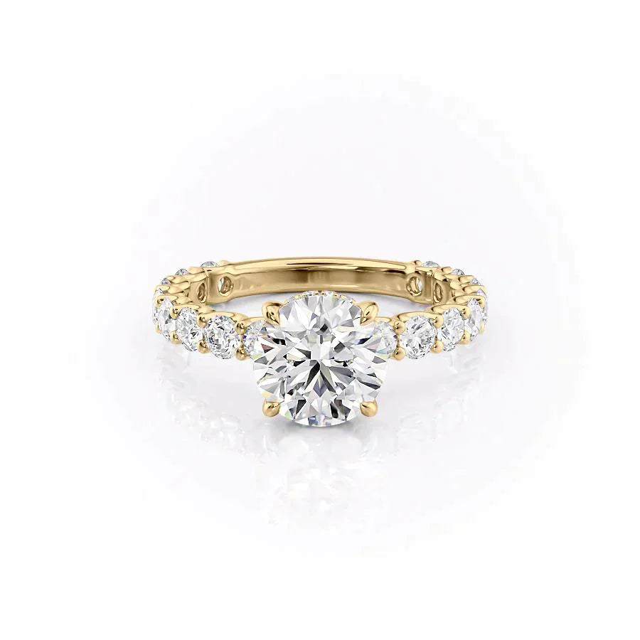 2 CT - 3 CT Round Cut Hidden Halo Pave Set Moissanite Engagement Ring