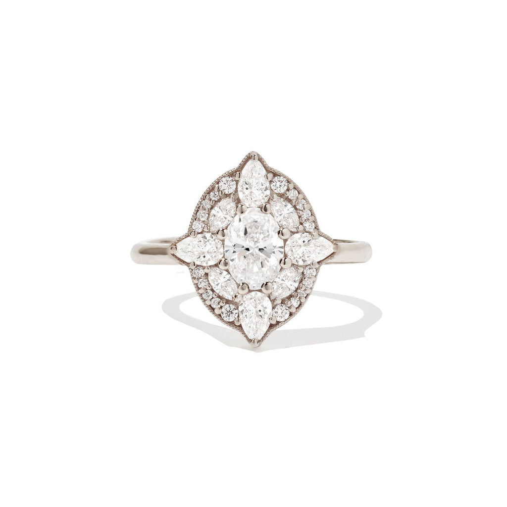 0.66 CT Oval Cut Moissanite Flora Mosaic Engagement Ring