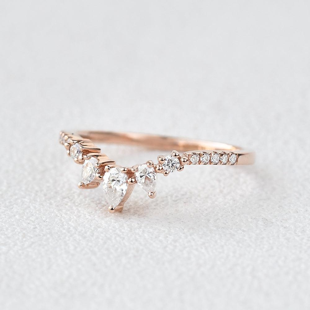 0.18 TCW Pear Moissanite Curved Pave Stacking Wedding Band