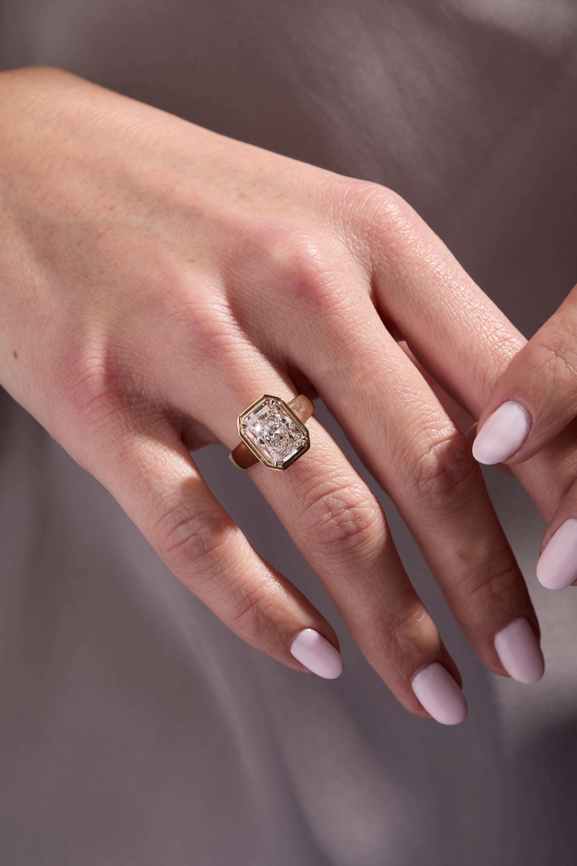 4 CT Radiant Cut Double Bezel Solitaire Moissanite Engagement Ring