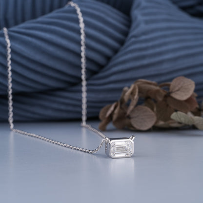 0.5 - 5.00 CT Emerald Cut Moissanite Diamond Bezel Pendant Necklace
