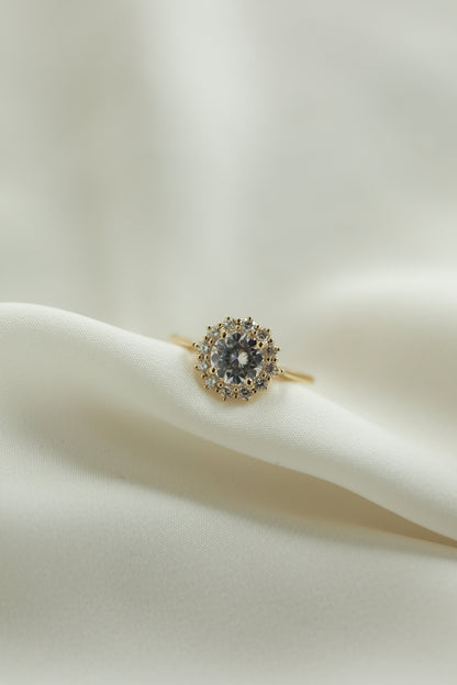 1 CT - 2 CT Round Cut Lab grown Diamond Halo Floral Style Engagement Ring