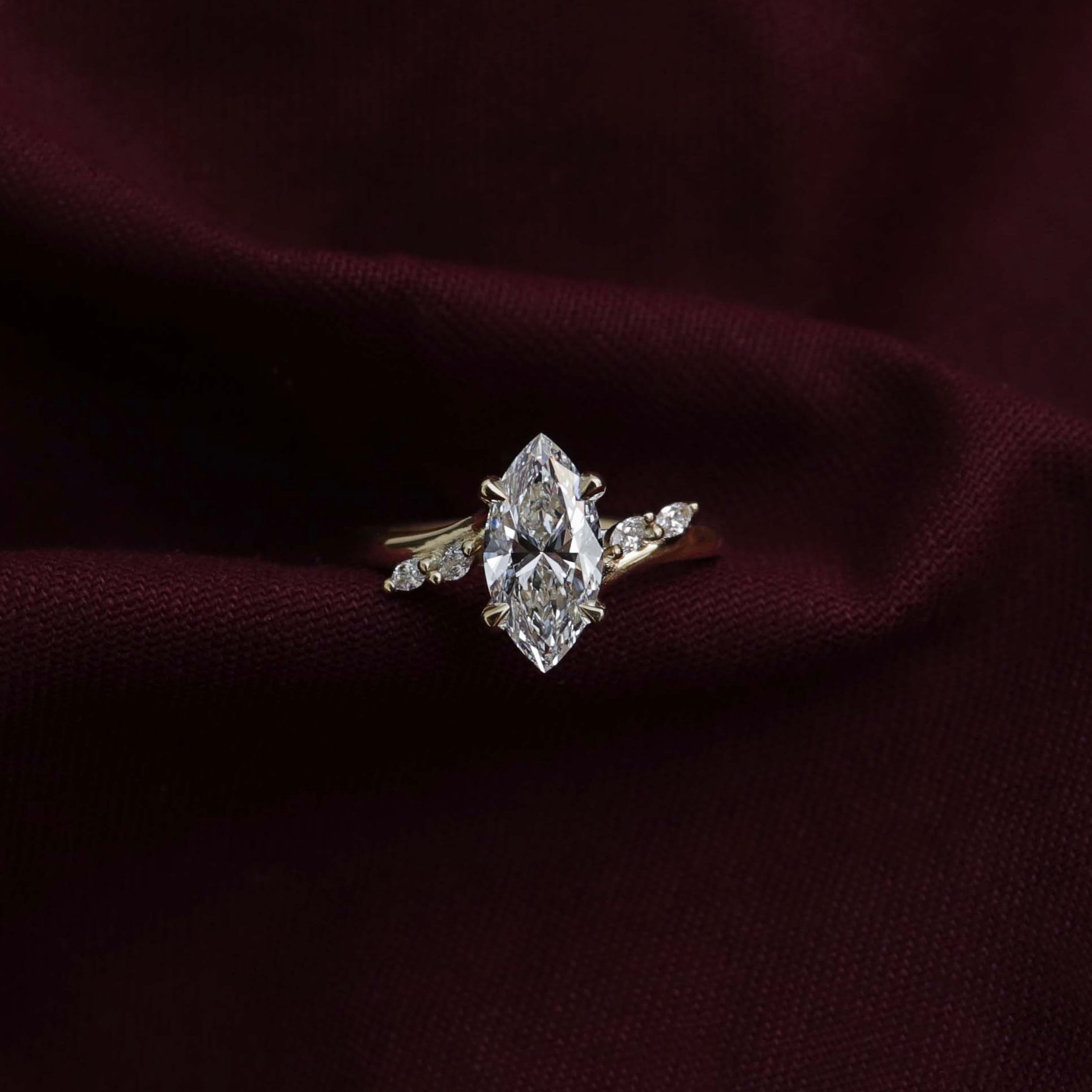 1 CT - 2 CT Marquise Cut Twisted Five Stone Moissanite Engagement Ring