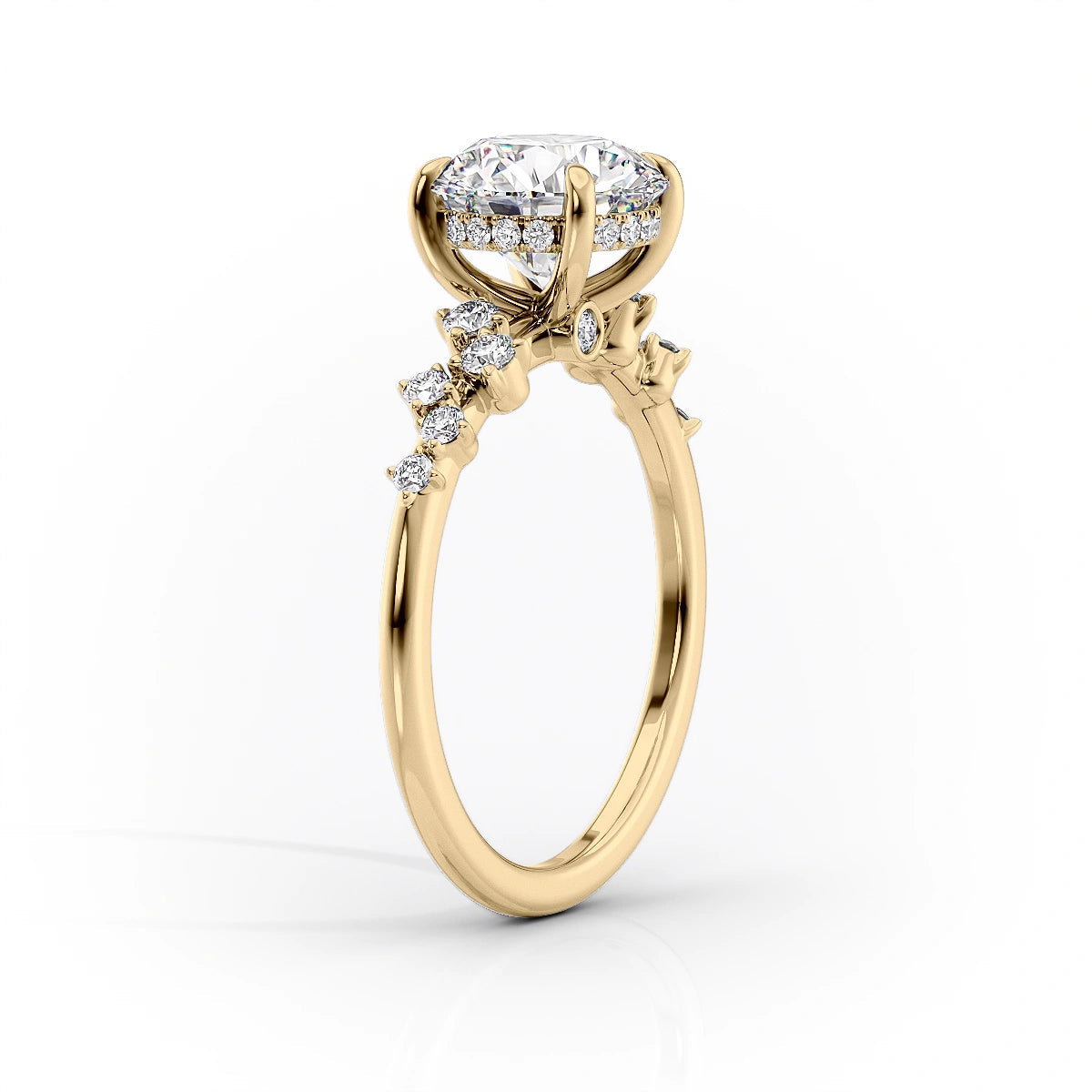 2 CT - 2.5 CT Elongated Cushion Cut Cluster Moissanite Engagement Ring