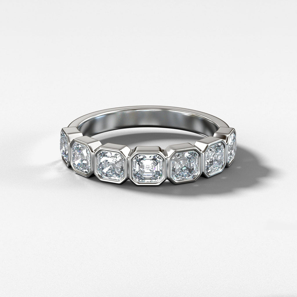 1.05 TCW Asscher CVD Diamond Half Eternity Bezel Set Wedding Band