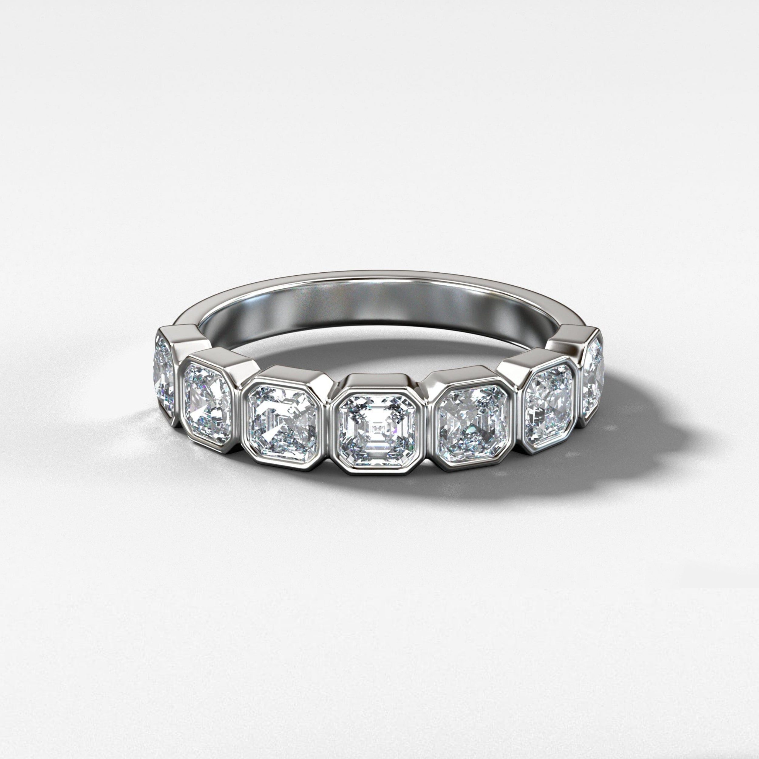1.05 TCW Asscher CVD Diamond Half Eternity Bezel Set Wedding Band