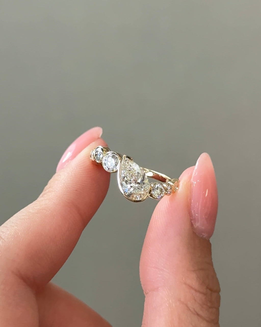 1.07 CT Pear Cut Lab grown Diamond Cluster Style Engagement Ring