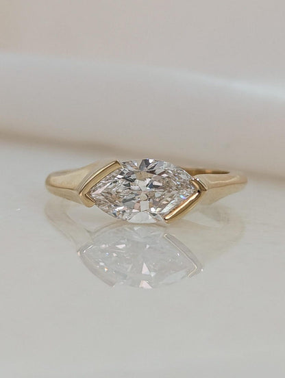 1.5 CT Marquise Cut Half Bezel Solitaire Moissanite Engagement Ring