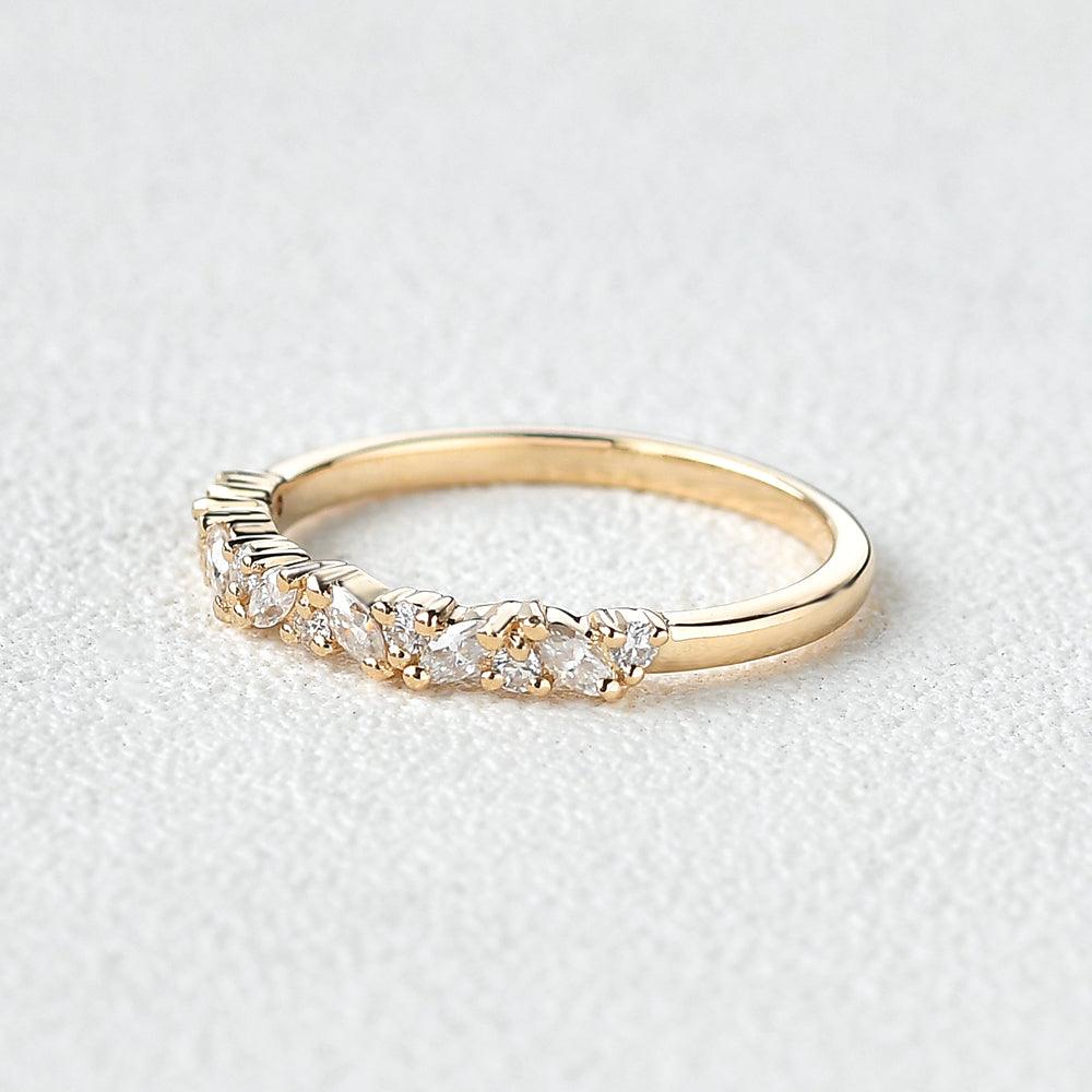 0.15 TCW Marquise Moissanite Cluster Pave Wedding Band