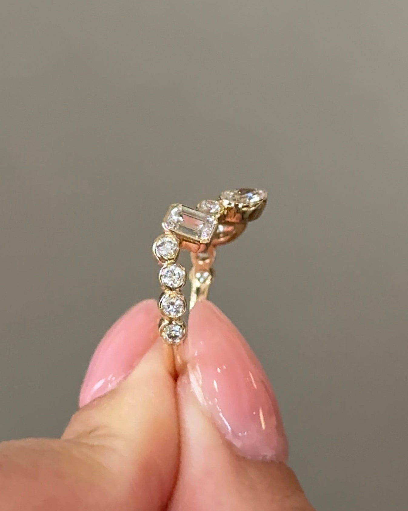 0.94 TCW Multi Shape CVD Diamond Bezel Curvy Wedding Band