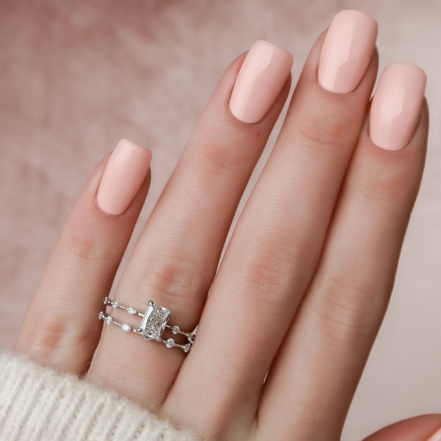 1.5 CT Radiant Cut Hidden Halo Moissanite Half Eternity Bridal Set