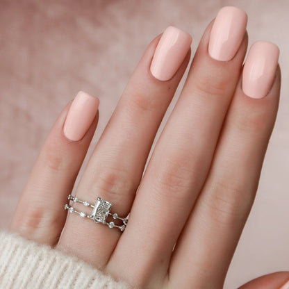 1.5 CT Radiant Cut Hidden Halo Moissanite Half Eternity Bridal Set