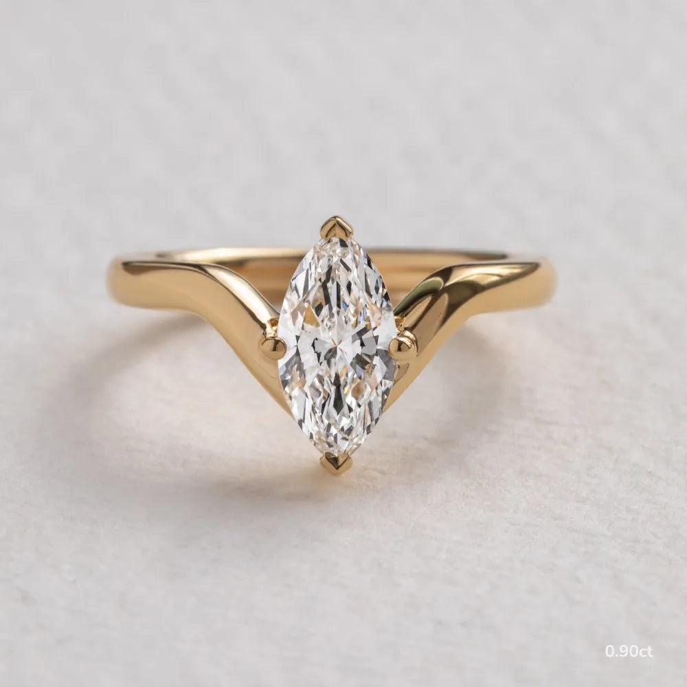 0.9 CT - 1.9 CT Marquise Cut V-shaped Band Solitaire Moissanite Engagement Ring