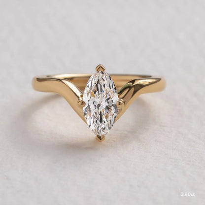 0.9 CT - 1.9 CT Marquise Cut V-shaped Band Solitaire Moissanite Engagement Ring
