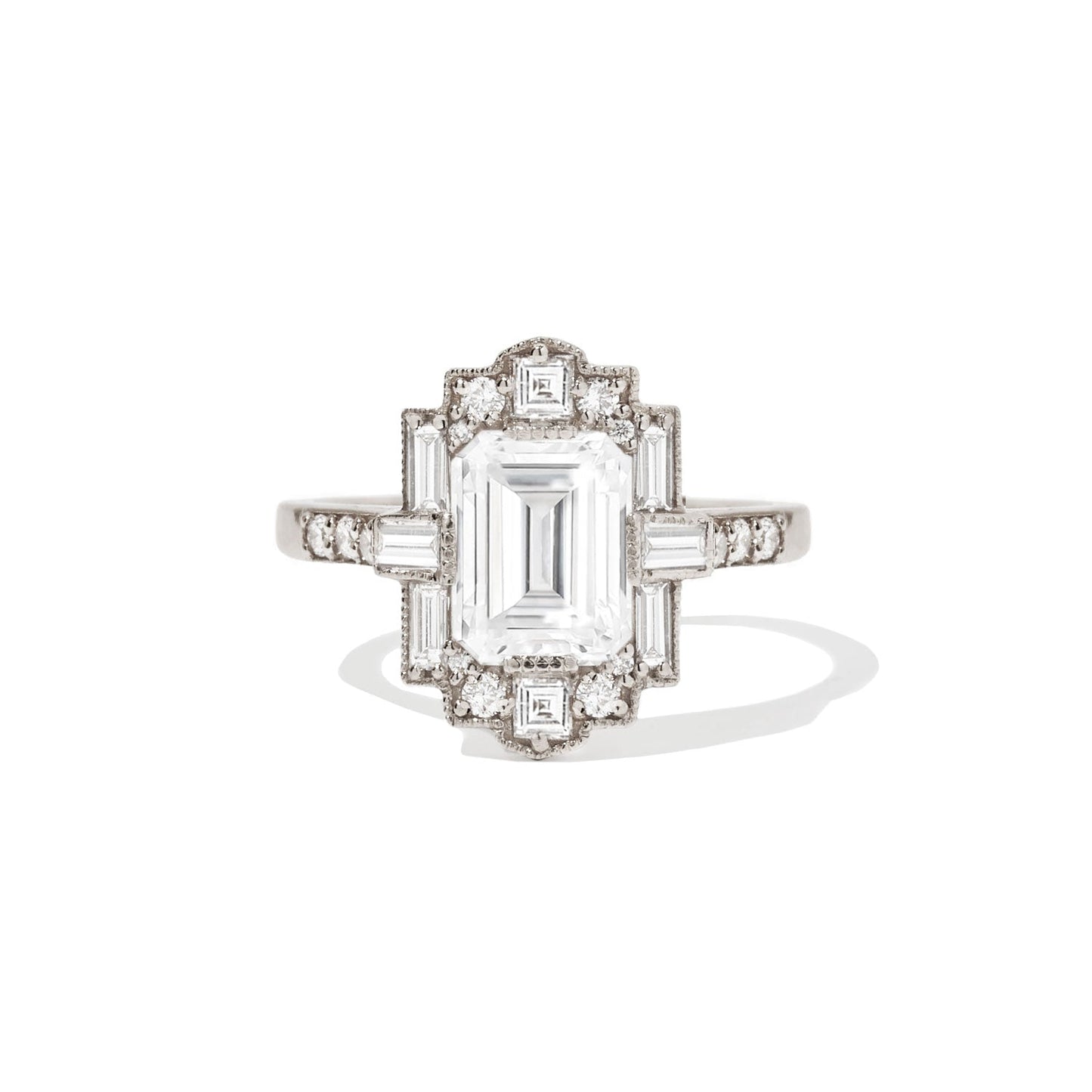 1.5 CT Emerald Cut Moissanite Art Deco Mosaic Engagement Ring