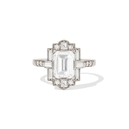 1.5 CT Emerald Cut Moissanite Art Deco Mosaic Engagement Ring