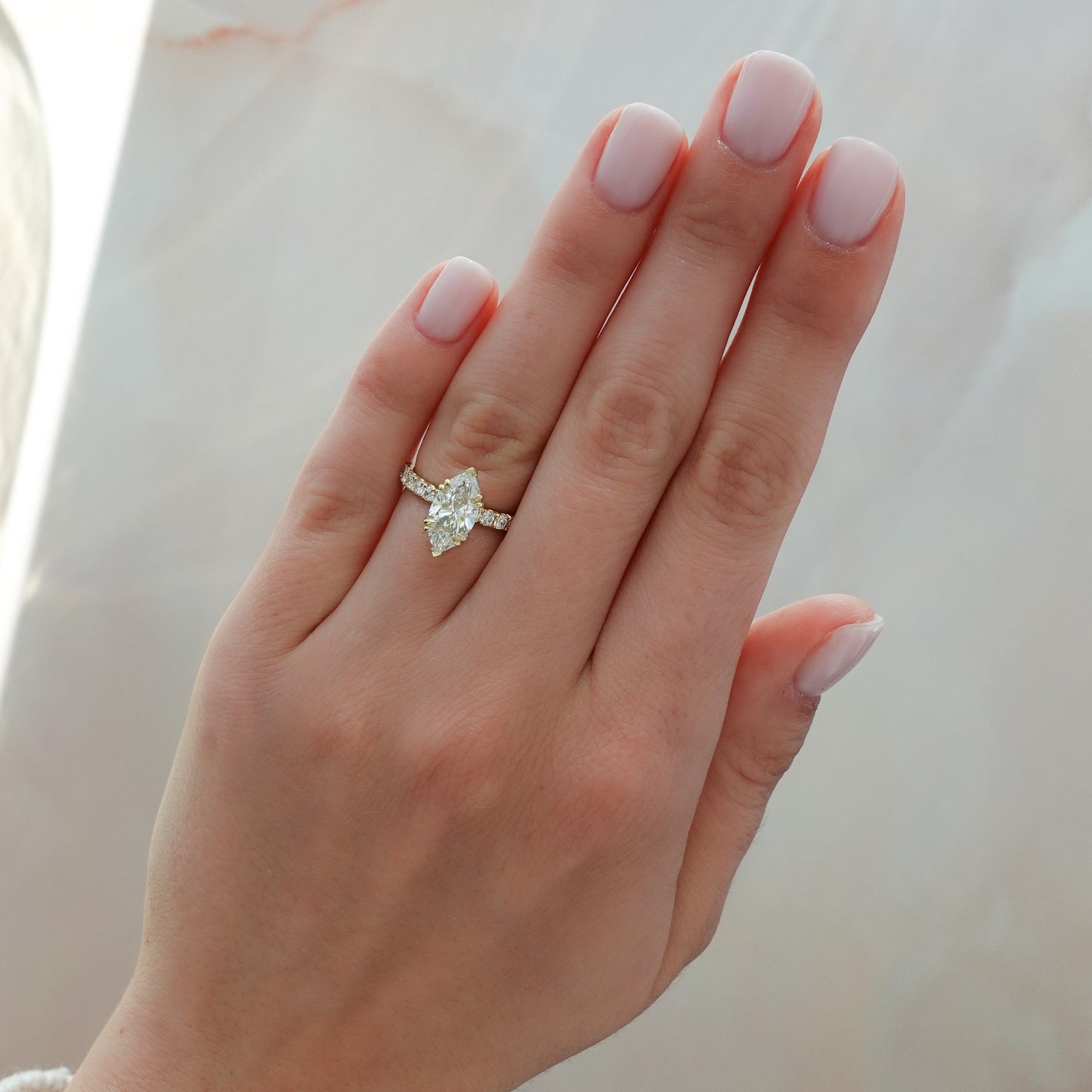 2 CT - 4 CT Marquise Cut Lab grown Diamond Hidden Halo & Pave Engagement Ring