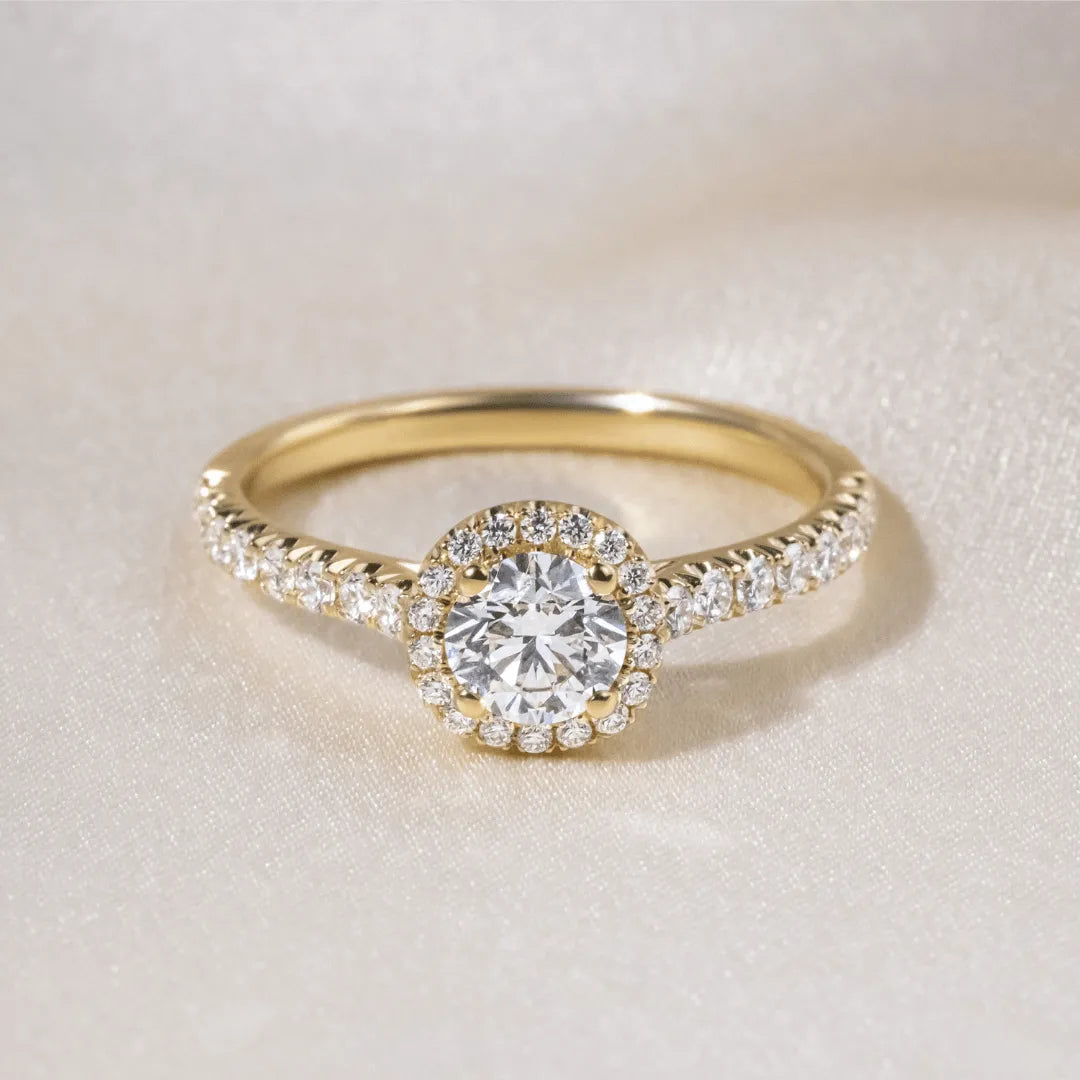 0.5 CT - 2 CT Round Cut Halo & Pave Style Moissanite Engagement Ring