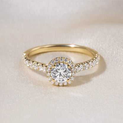 0.5 CT - 2 CT Round Cut Halo & Pave Style Moissanite Engagement Ring