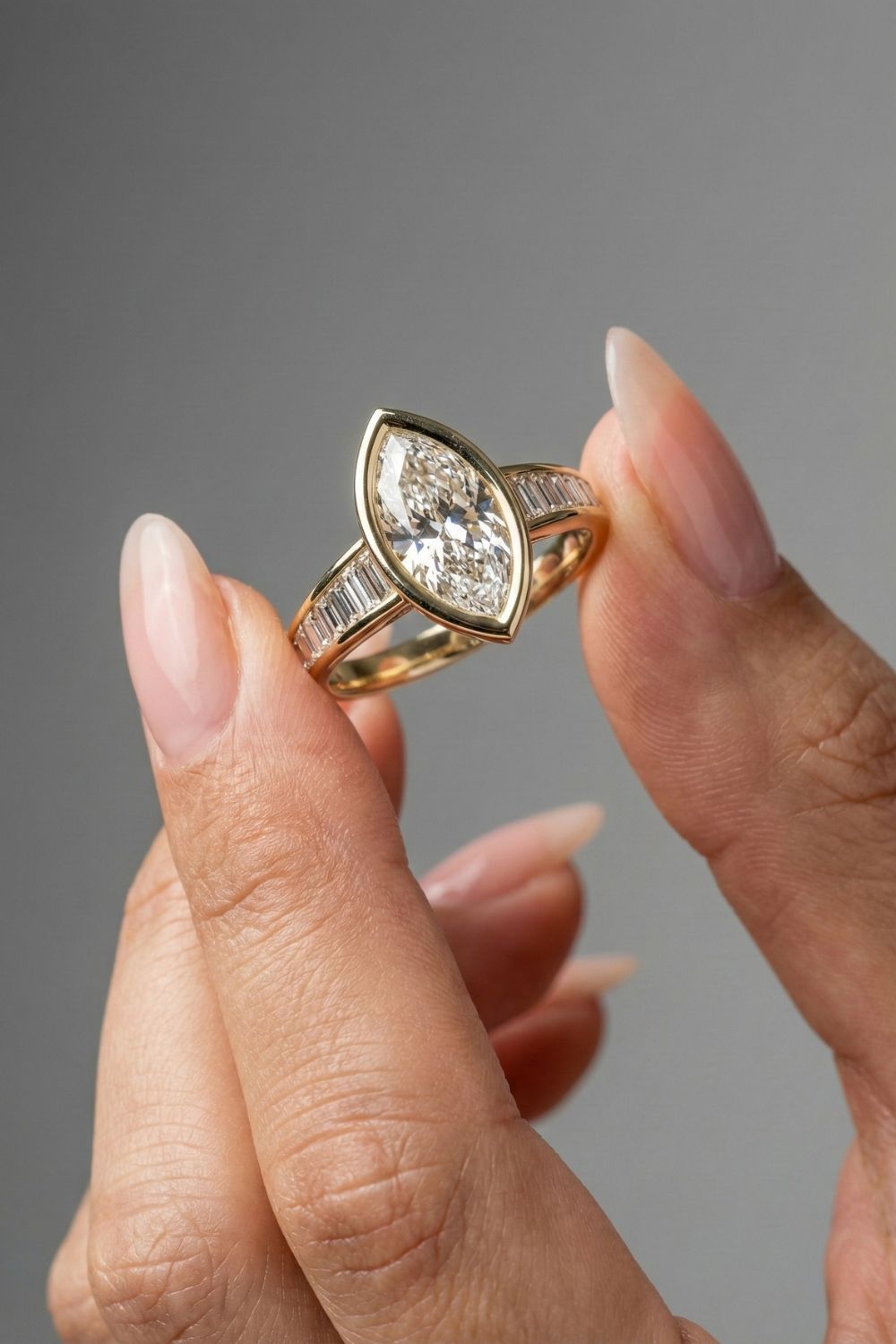 Marquise Cut Lab grown Diamond Bezel & Pave Setting Engagement Ring