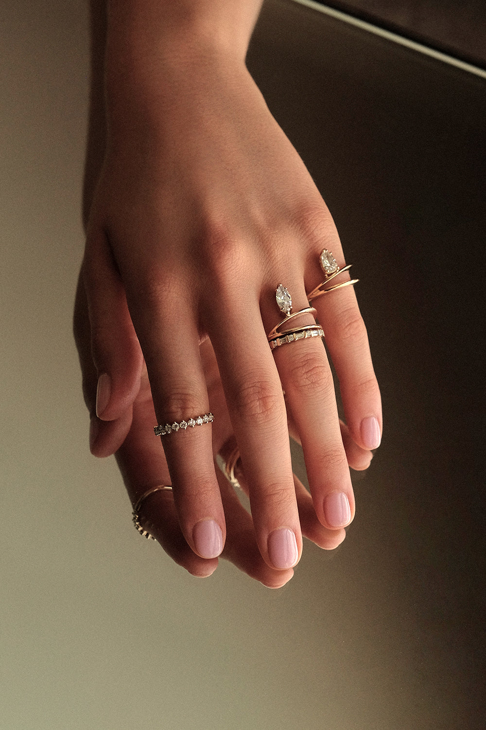 0.27 TCW Baguette & Round Moissanite Pave Bar set Wedding Band