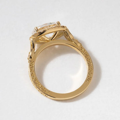 2 CT - 3 CT East-West Oval Cut Halo Vintage Style Moissanite Engagement Ring