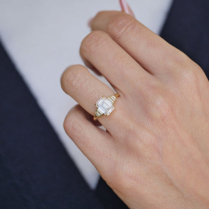 2.7 CT Emerald Cut Moissanite Cluster Engagement Ring