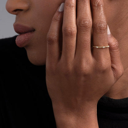 0.075 TCW Round Moissanite Dainty Style Unique Wedding Band