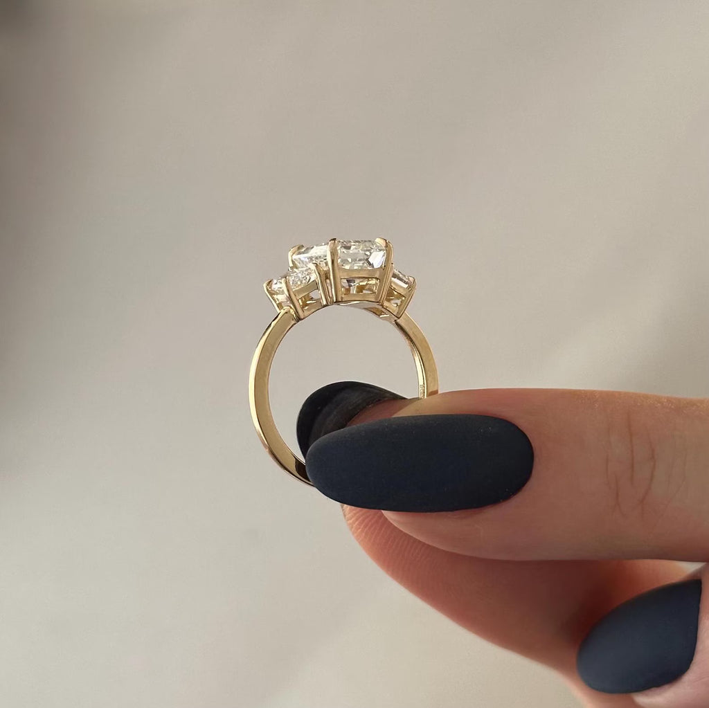 3 CT Emerald Cut Lab grown Diamond Three Stone Engagement Ring