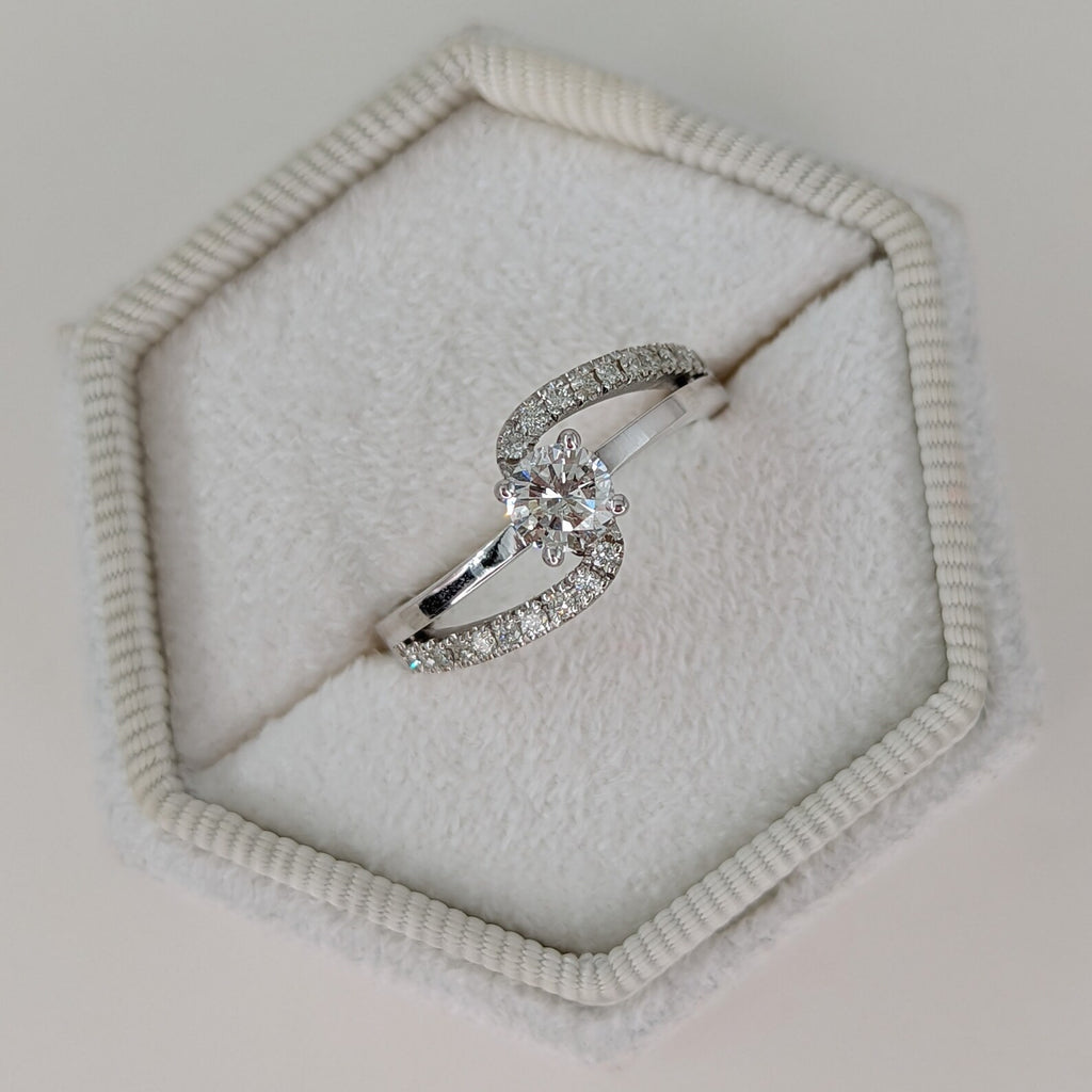 0.6 CT Round Cut Pave Unique Style Moissanite Engagement Ring