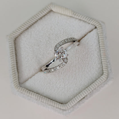 0.6 CT Round Cut Pave Unique Style Moissanite Engagement Ring