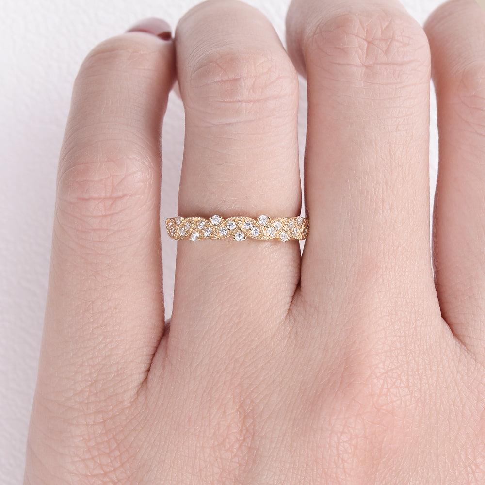 0.19 TCW Round Moissanite Vintage Inspired Style Wedding Band