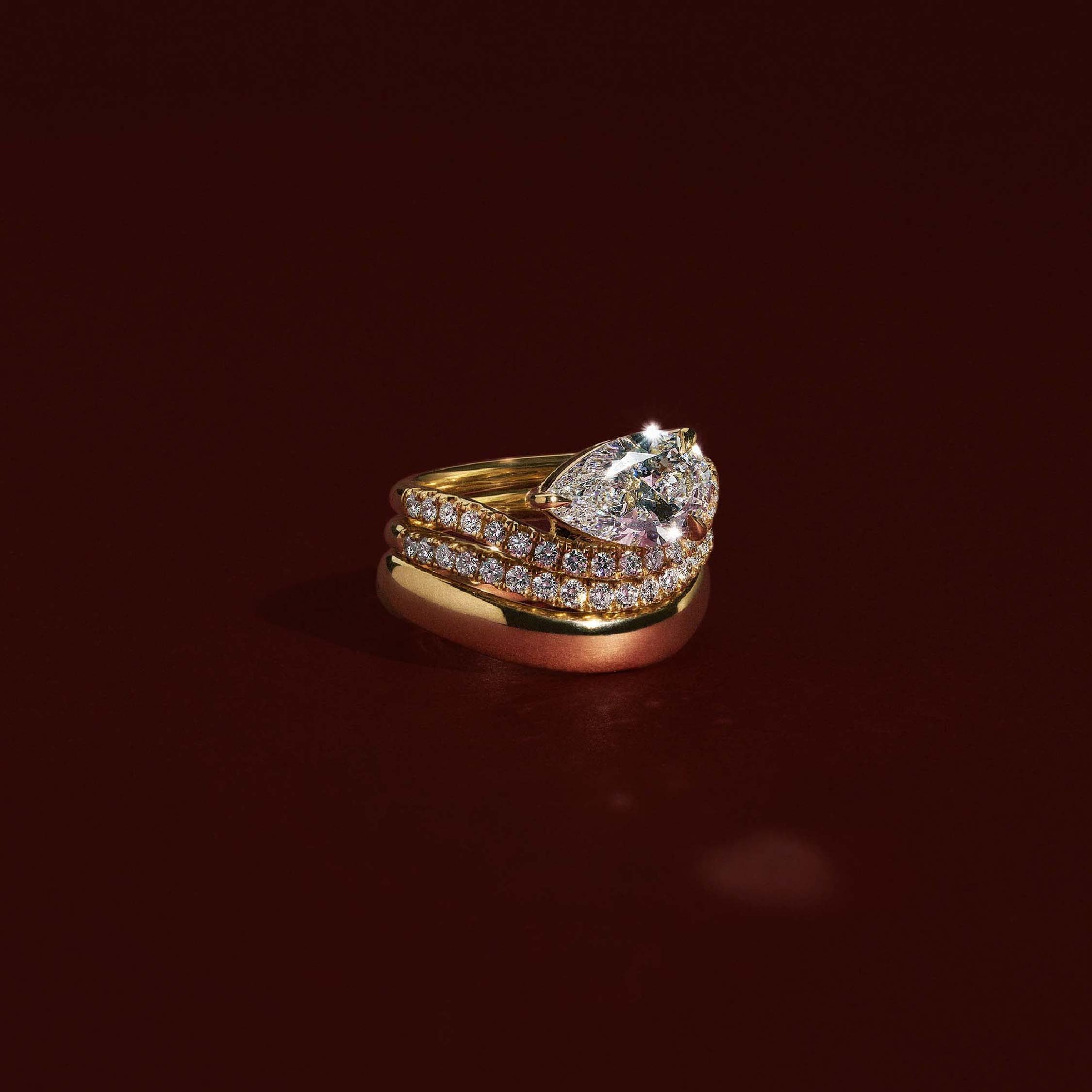 1 CT - 2 CT Pear Cut Floated Solitaire Moissanite Engagement Ring