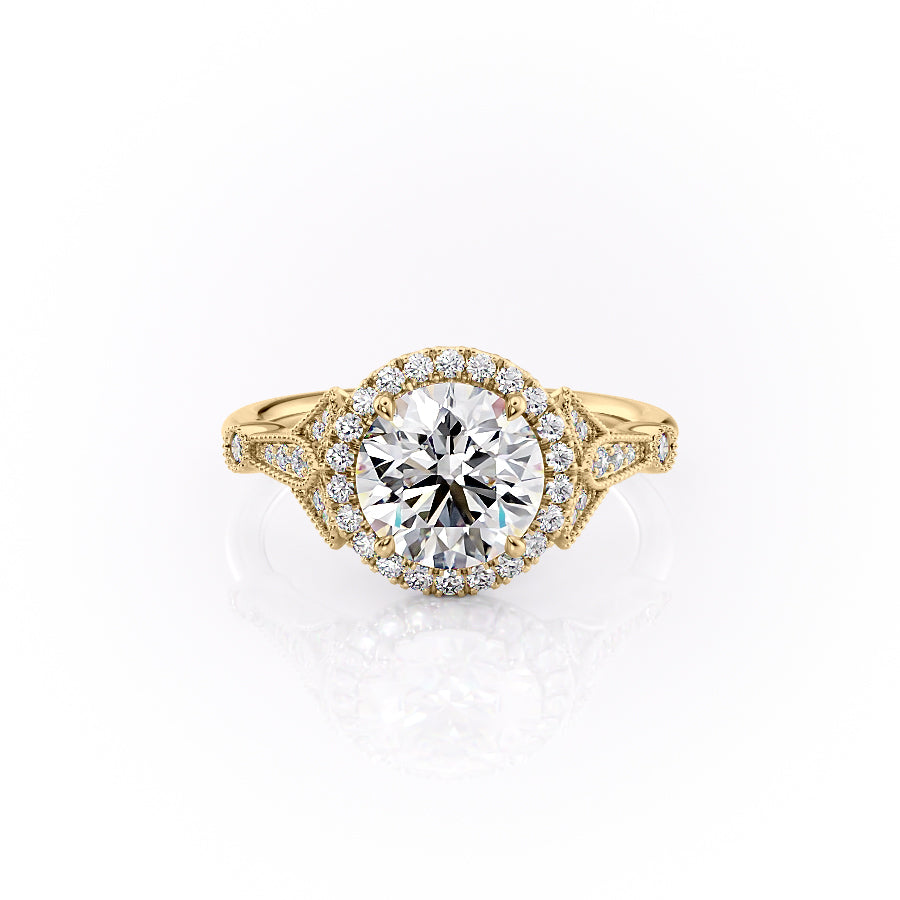 2 CT - 3 CT Round Cut Halo Art Deco Style Moissanite Engagement Ring