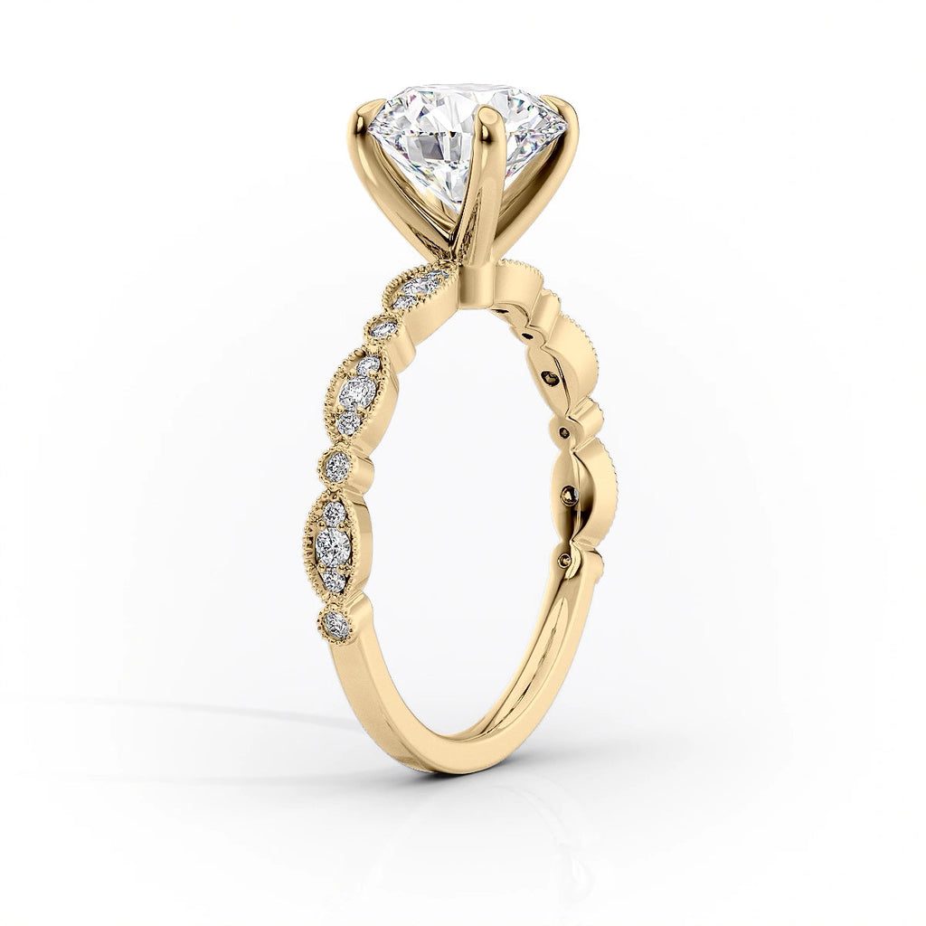 2 CT - 3 CT Cushion Cut Milgrain Pave Style Moissanite Engagement Ring