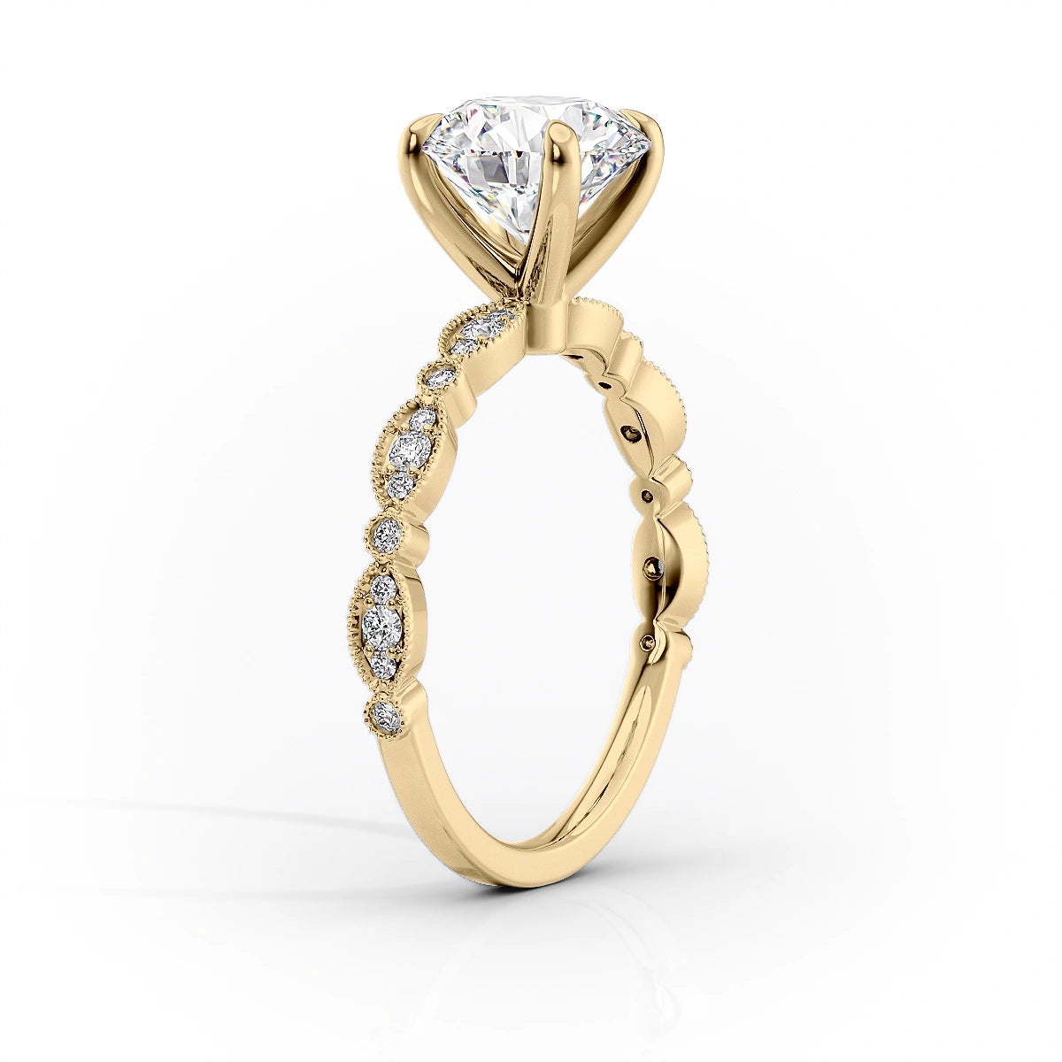 2 CT - 3 CT Cushion Cut Milgrain Pave Style Moissanite Engagement Ring